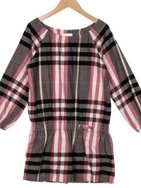 BURBERRY Children, Pink & Black Checkered Dress, Cotton, Long Sleeve, Girls 4T